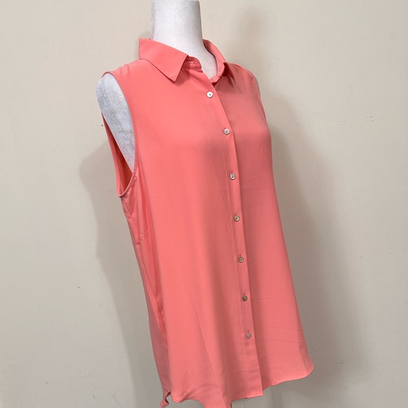 NWOT Rachel Zoe Polyester Pink Orange Loose Fit Sleeveless Button Down Shirt L - Picture 2 of 15
